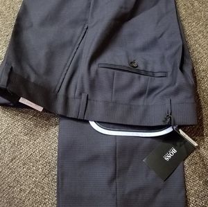 Boss Flat Front Blue Checked Dress Pants